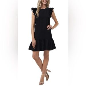 CeCe Black Flutter Sleeve Shift Dress NWT